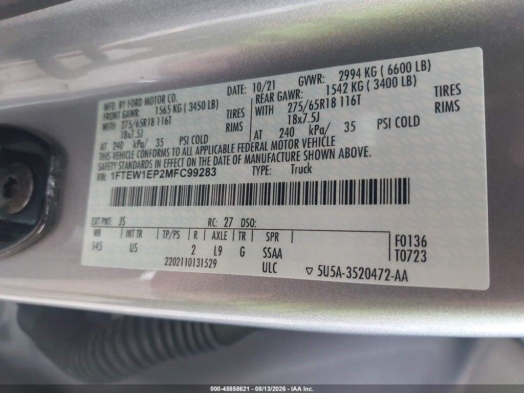 1FTEW1EP2MFC99283 2021 FORD F-150 photo no. 9