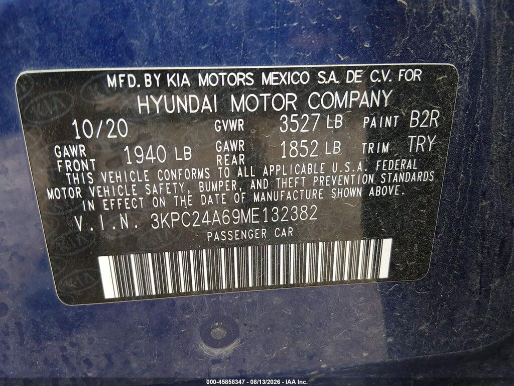 3KPC24A69ME132382 2021 HYUNDAI ACCENT photo no. 9