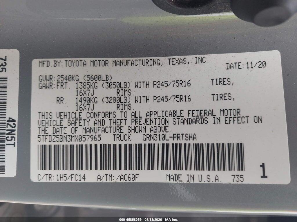 5TFDZ5BN3MX057965 2021 TOYOTA TACOMA photo no. 9