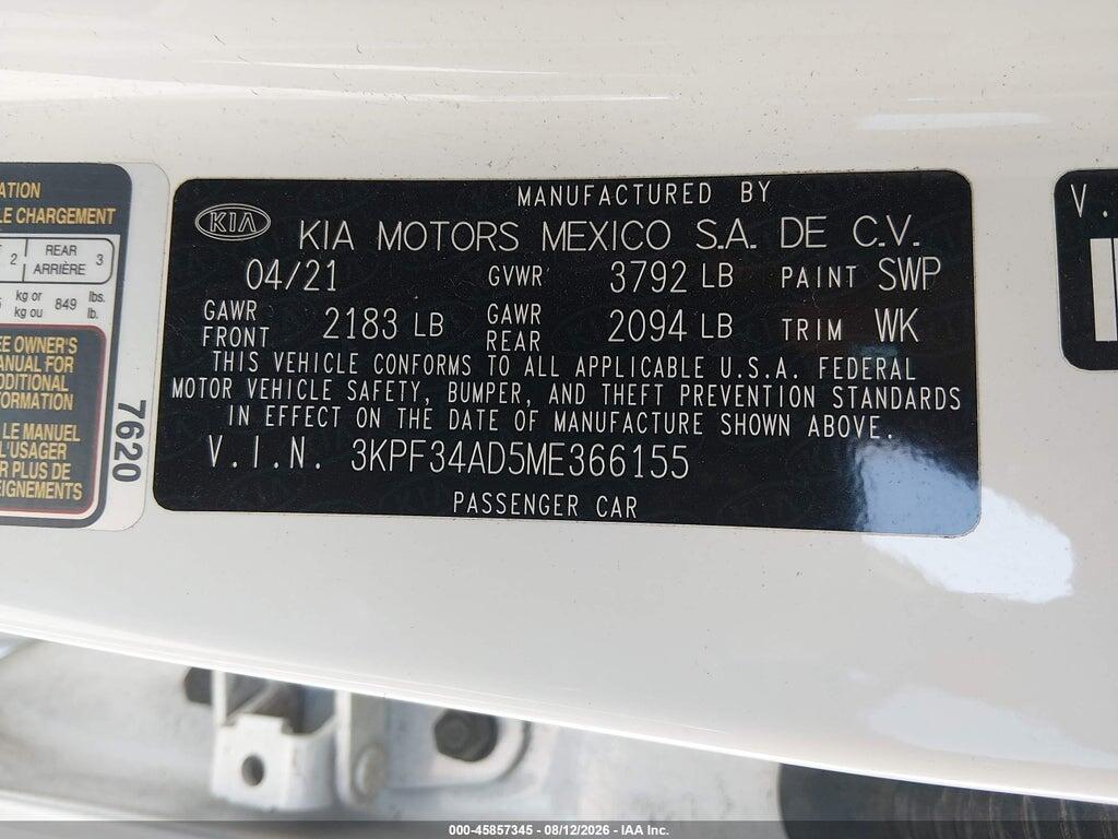3KPF34AD5ME366155 2021 KIA FORTE photo no. 9