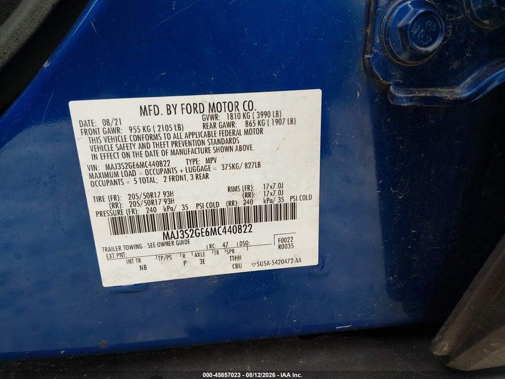 MAJ3S2GE6MC440822 2021 FORD ECOSPORT photo no. 9