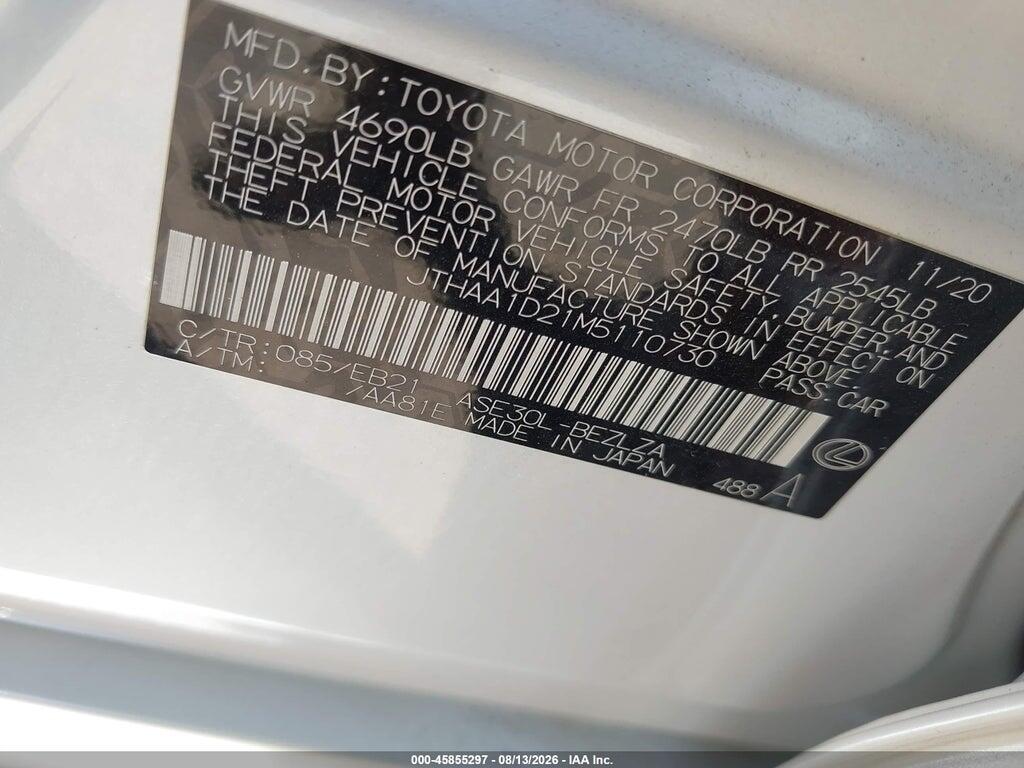 JTHAA1D21M5110730 2021 LEXUS IS 300 photo no. 9
