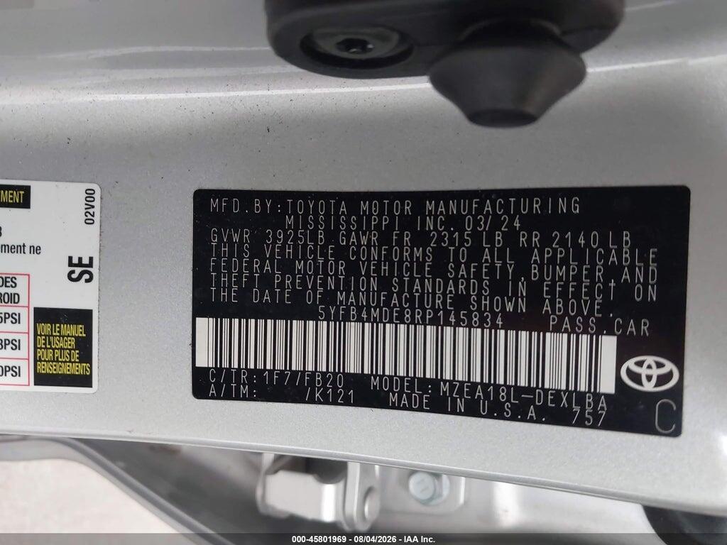 5YFB4MDE8RP145834 2024 TOYOTA COROLLA photo no. 9