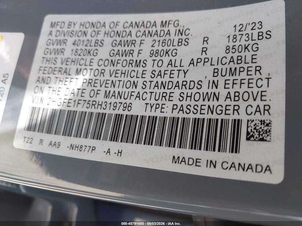 2HGFE1F75RH319796 2024 HONDA CIVIC photo no. 9