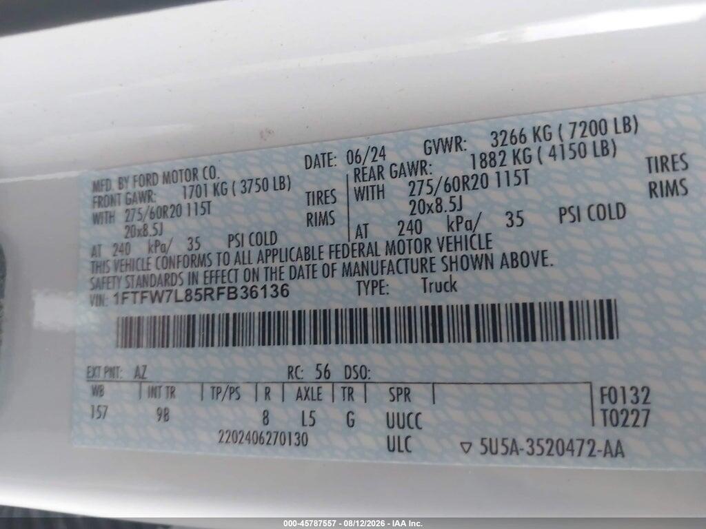 1FTFW7L85RFB36136 2024 FORD F-150 photo no. 8