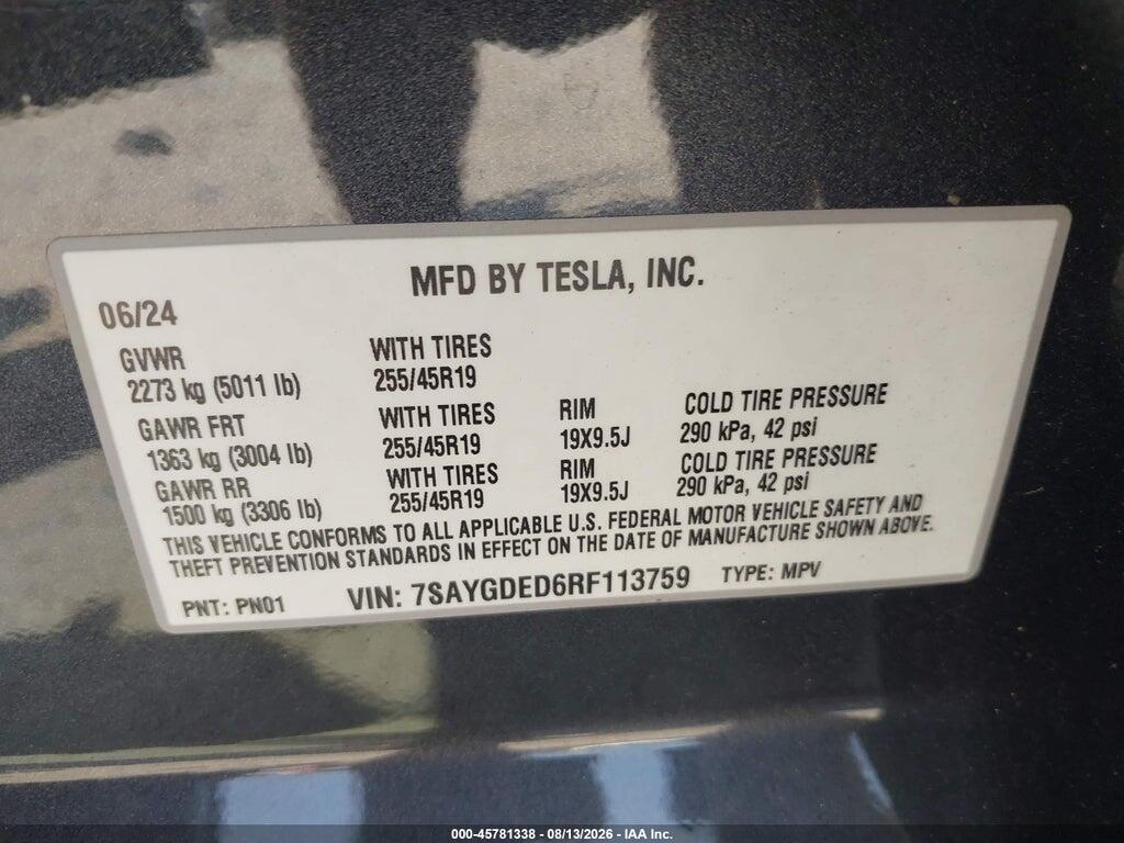 7SAYGDED6RF113759 2024 TESLA MODEL Y photo no. 9