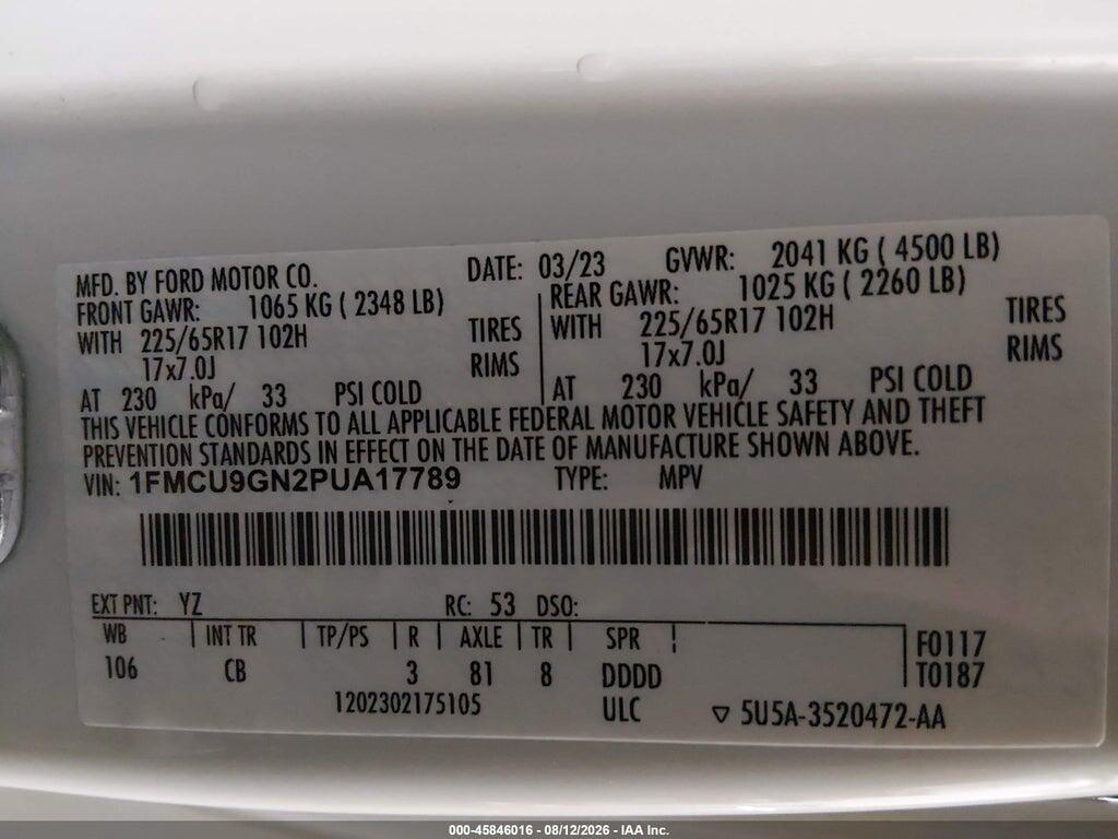 1FMCU9GN2PUA17789 2023 FORD ESCAPE photo no. 9