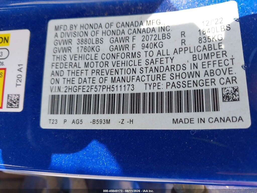 2HGFE2F57PH511173 2023 HONDA CIVIC photo no. 9