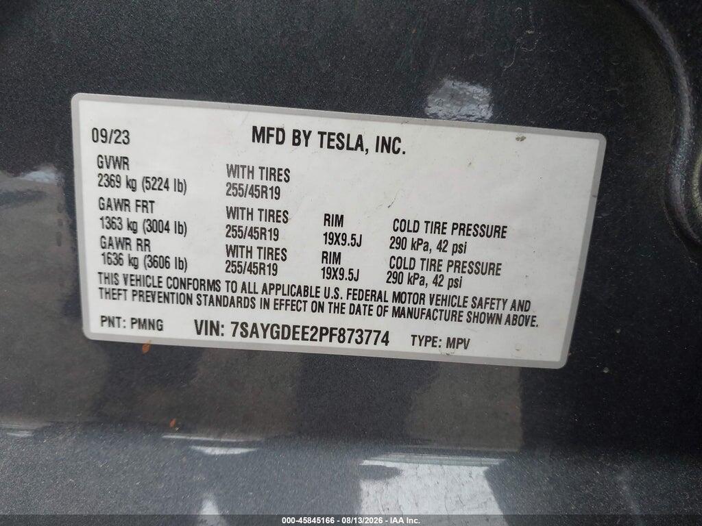 7SAYGDEE2PF873774 2023 TESLA MODEL Y photo no. 9