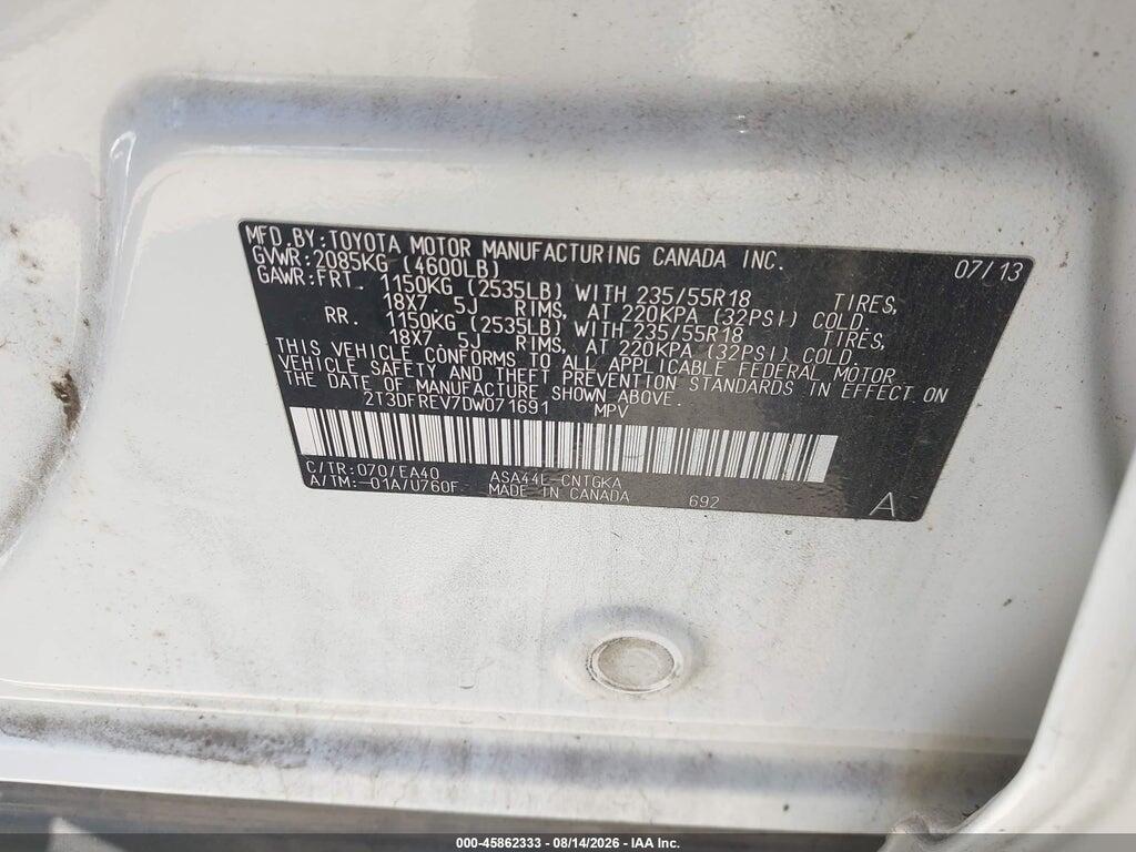 2T3DFREV7DW071691 2013 TOYOTA RAV4 photo no. 9