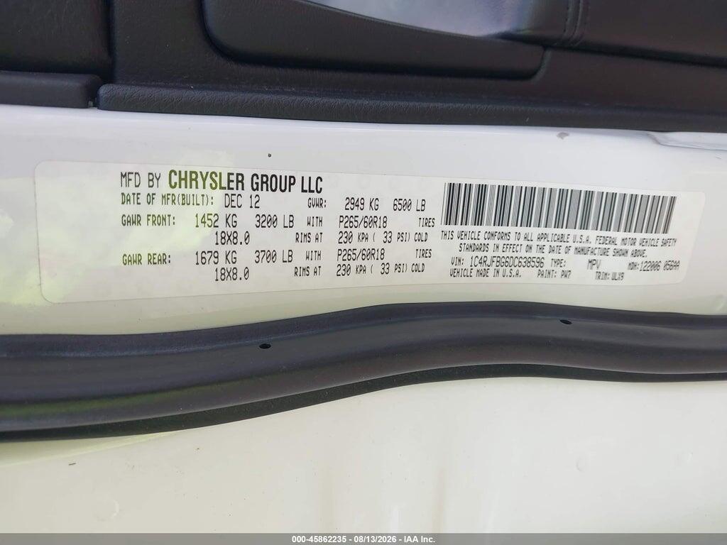 1C4RJFBG6DC638596 2013 JEEP GRAND CHEROKEE photo no. 9
