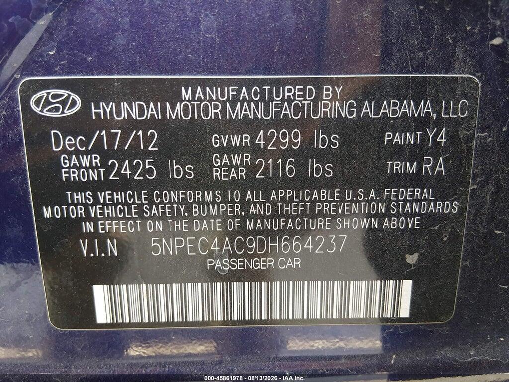 5NPEC4AC9DH664237 2013 HYUNDAI SONATA photo no. 9