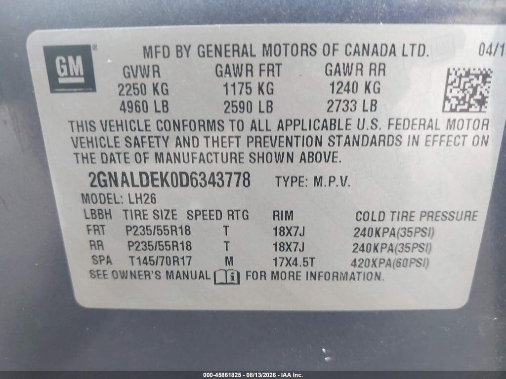 2GNALDEK0D6343778 2013 CHEVROLET EQUINOX photo no. 9