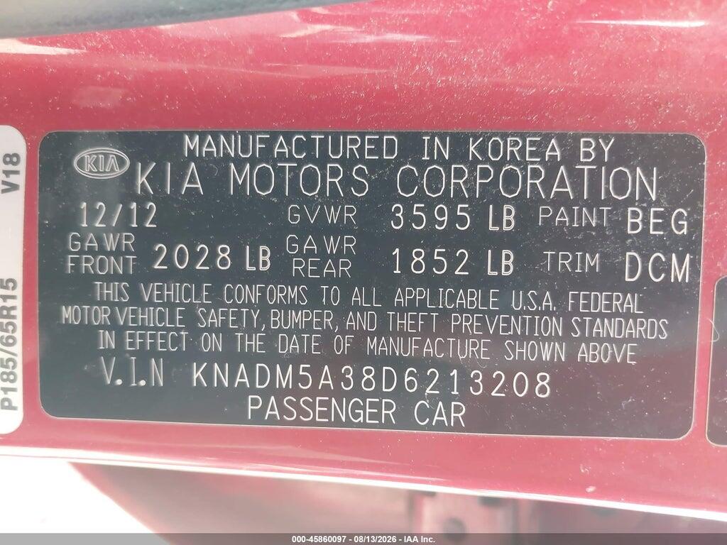 KNADM5A38D6213208 2013 KIA RIO photo no. 9