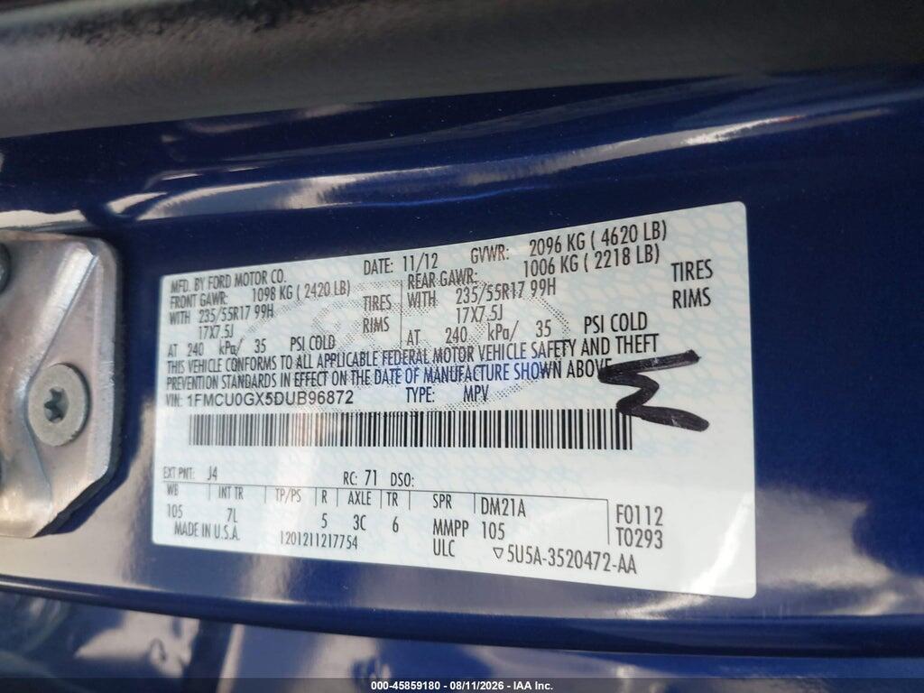 1FMCU0GX5DUB96872 2013 FORD ESCAPE photo no. 9