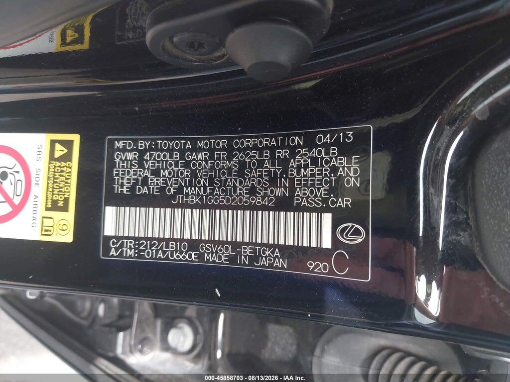 JTHBK1GG5D2059842 2013 LEXUS ES 350 photo no. 9