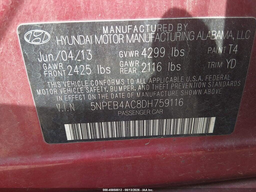 5NPEB4AC8DH759116 2013 HYUNDAI SONATA photo no. 9