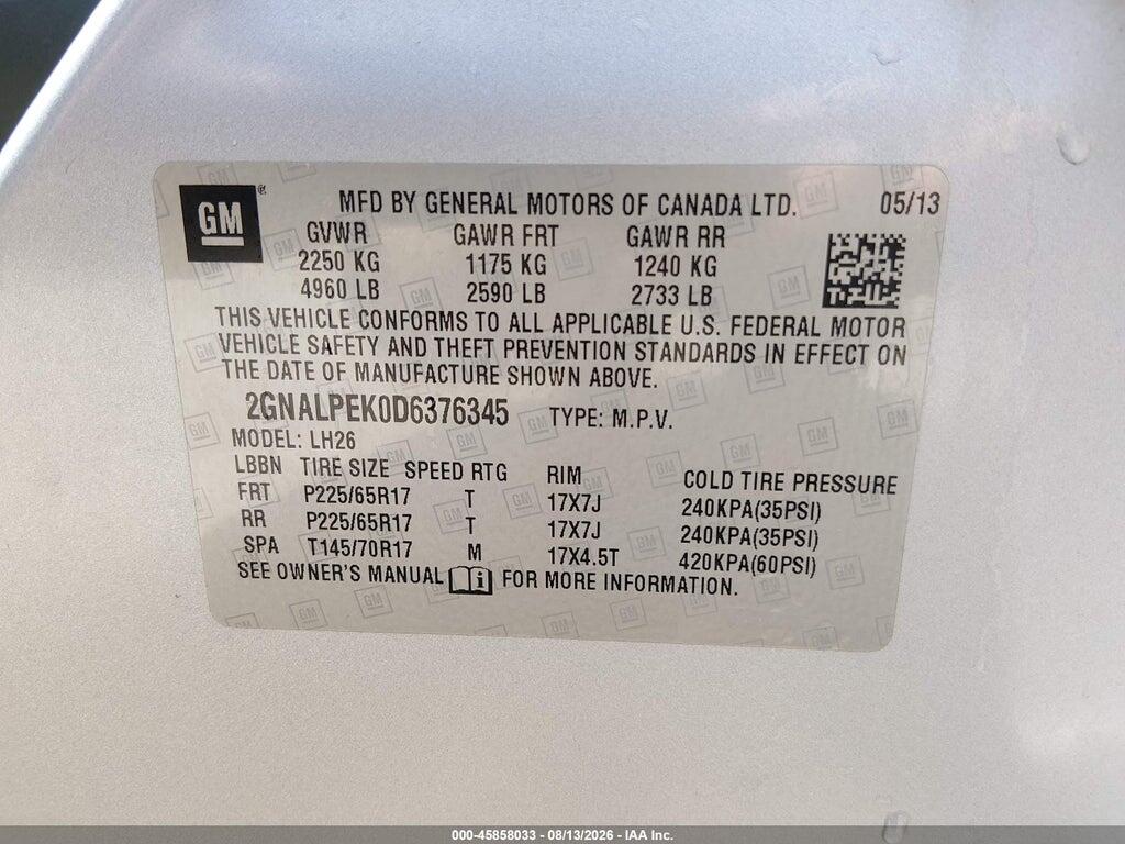 2GNALPEK0D6376345 2013 CHEVROLET EQUINOX photo no. 9