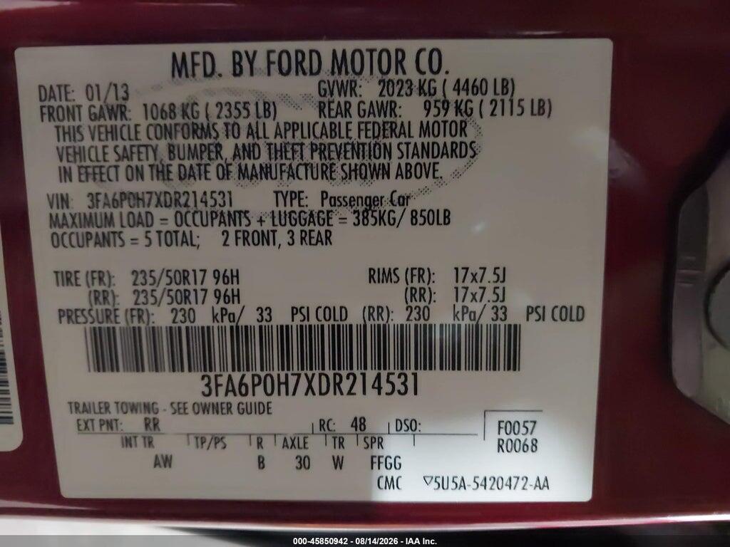3FA6P0H7XDR214531 2013 FORD FUSION photo no. 9