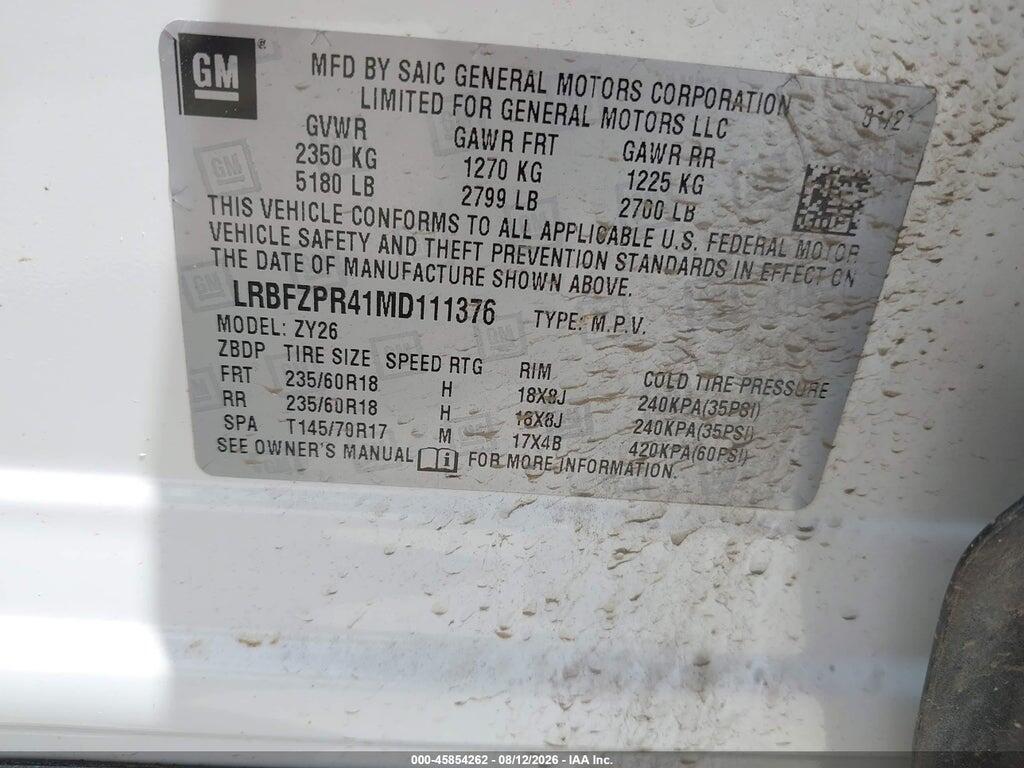 LRBFZPR41MD111376 2021 BUICK ENVISION photo no. 9