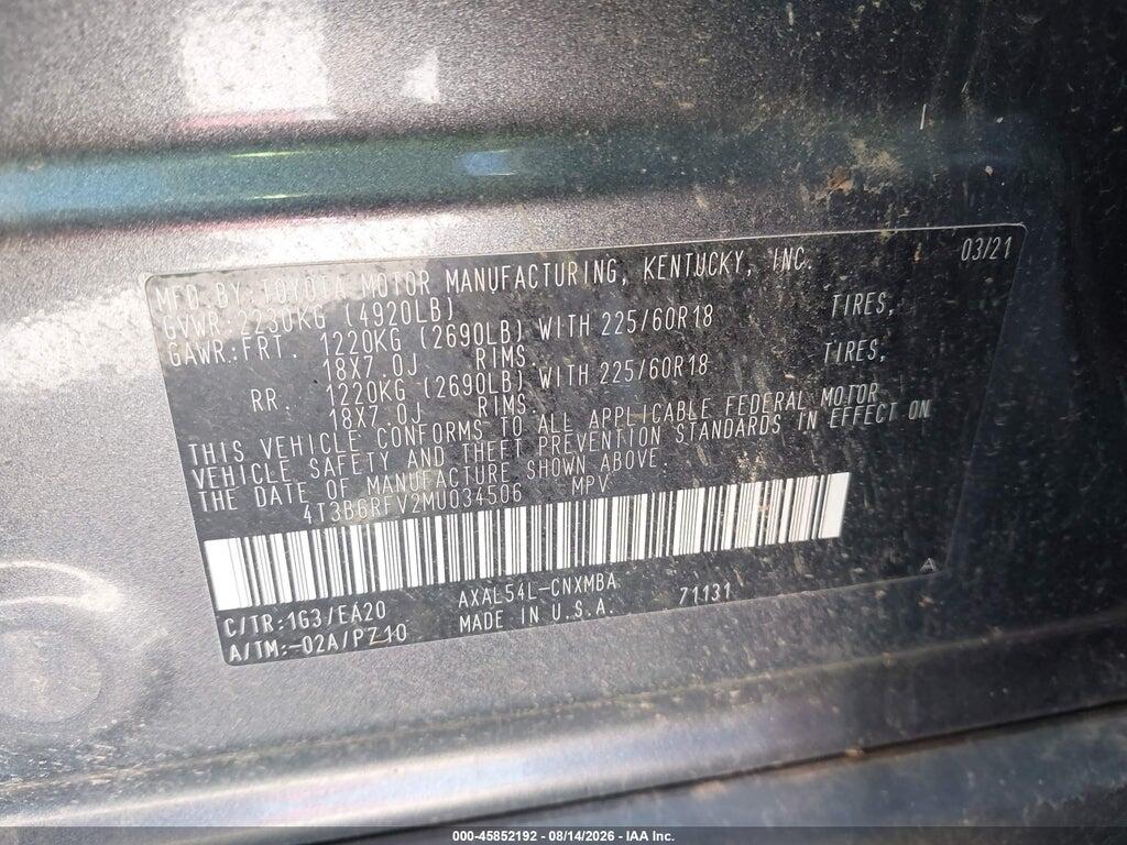 4T3B6RFV2MU034506 2021 TOYOTA RAV4 HYBRID photo no. 9