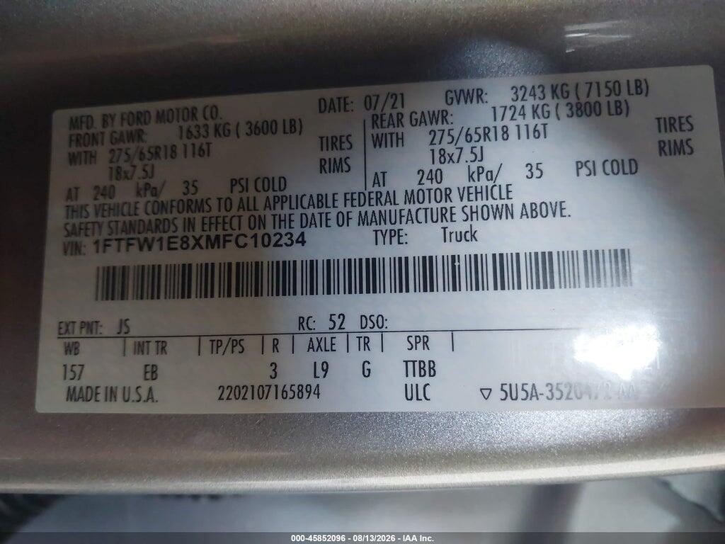 1FTFW1E8XMFC10234 2021 FORD F-150 photo no. 9