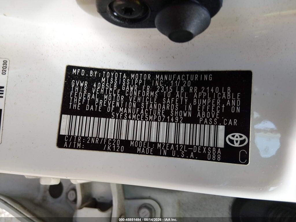 5YFS4MCE5MP071492 2021 TOYOTA COROLLA photo no. 9