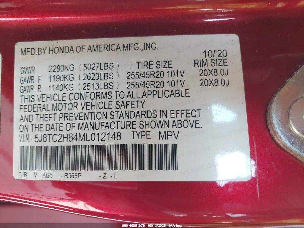 5J8TC2H64ML012148 2021 ACURA RDX photo no. 9