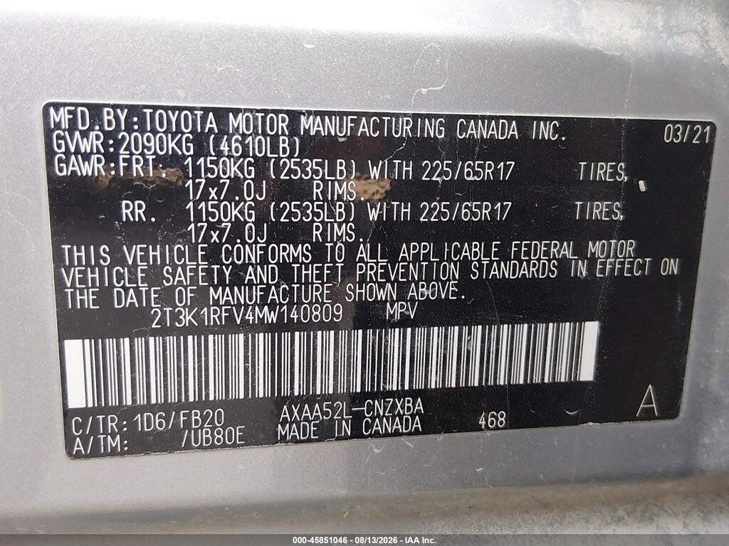 2T3K1RFV4MW140809 2021 TOYOTA RAV4 photo no. 9