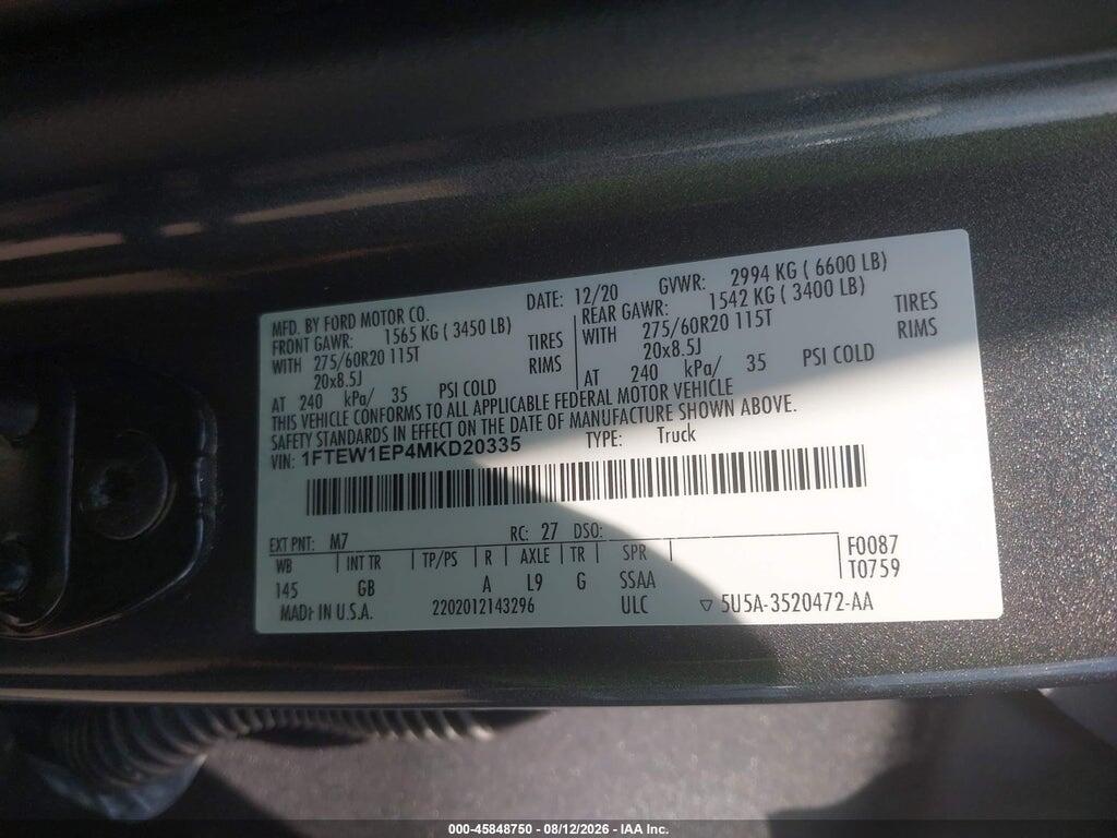 1FTEW1EP4MKD20335 2021 FORD F-150 photo no. 9