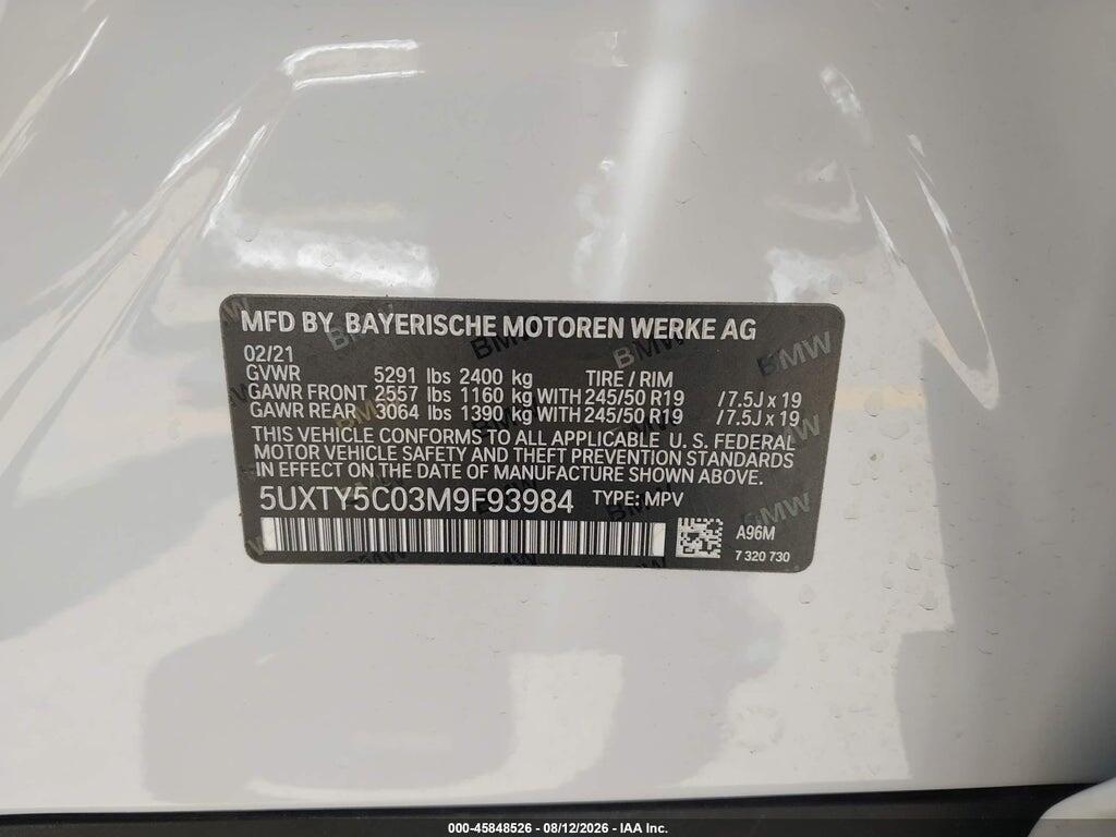 5UXTY5C03M9F93984 2021 BMW X3 photo no. 9