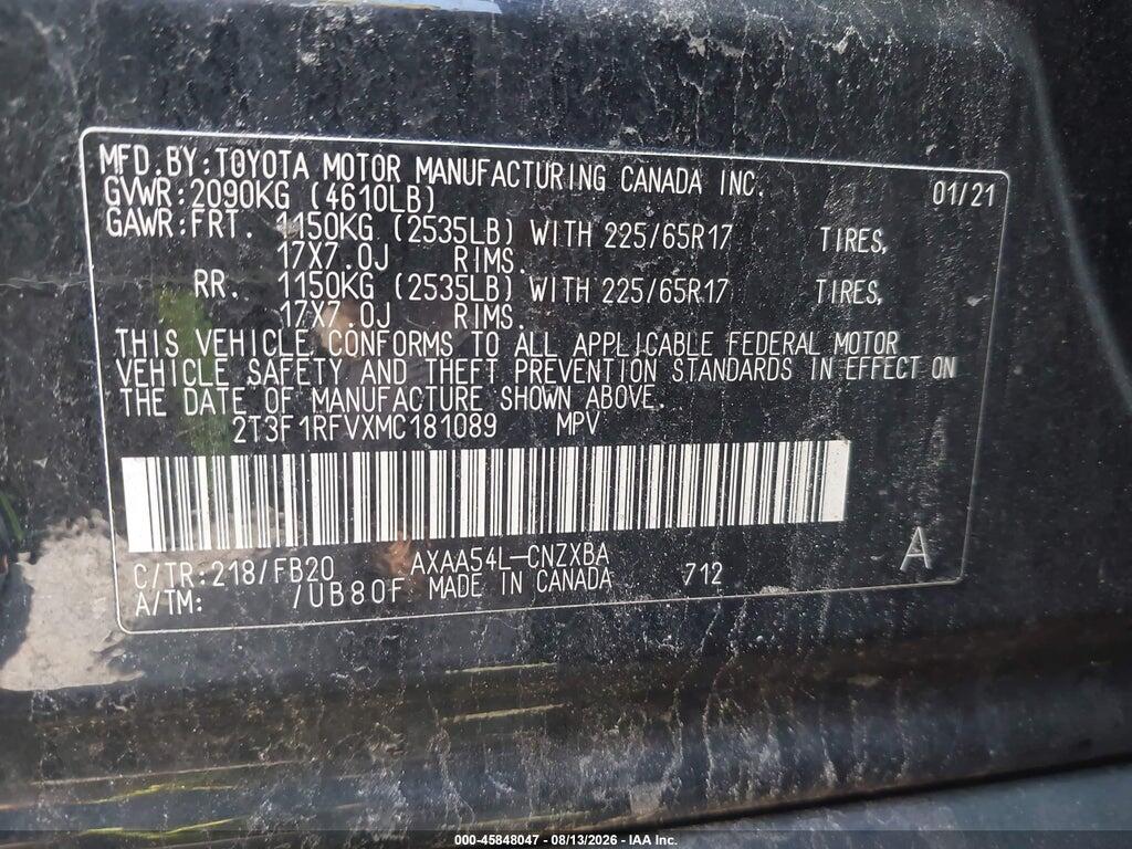 2T3F1RFVXMC181089 2021 TOYOTA RAV4 photo no. 9