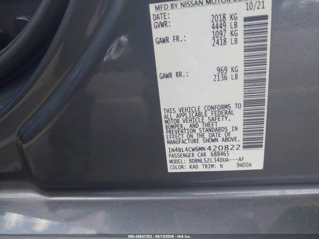 1N4BL4CW6MN420822 2021 NISSAN ALTIMA photo no. 9