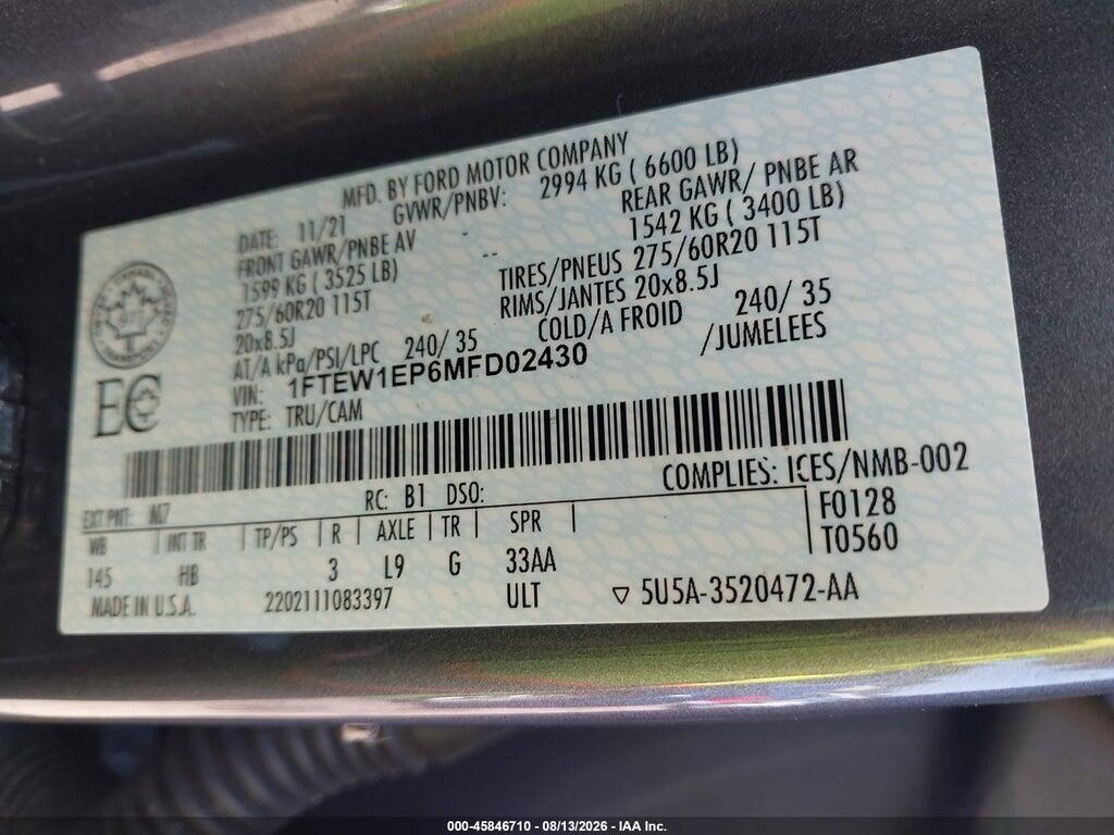 1FTEW1EP6MFD02430 2021 FORD F-150 photo no. 9
