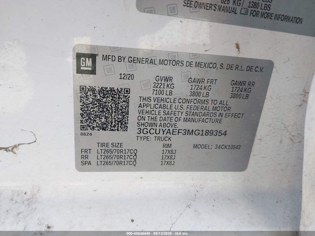 3GCUYAEF3MG189354 2021 CHEVROLET SILVERADO 1500 photo no. 9