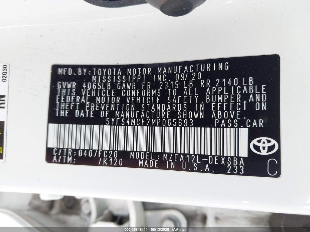 5YFS4MCE7MP065693 2021 TOYOTA COROLLA photo no. 9