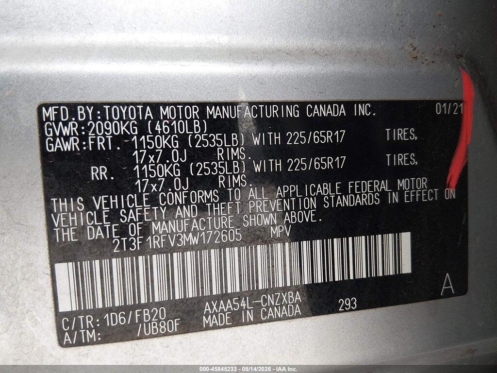 2T3F1RFV3MW172605 2021 TOYOTA RAV4 photo no. 9