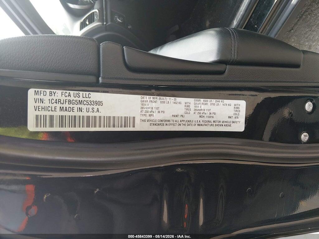 1C4RJFBG5MC533905 2021 JEEP GRAND CHEROKEE photo no. 9