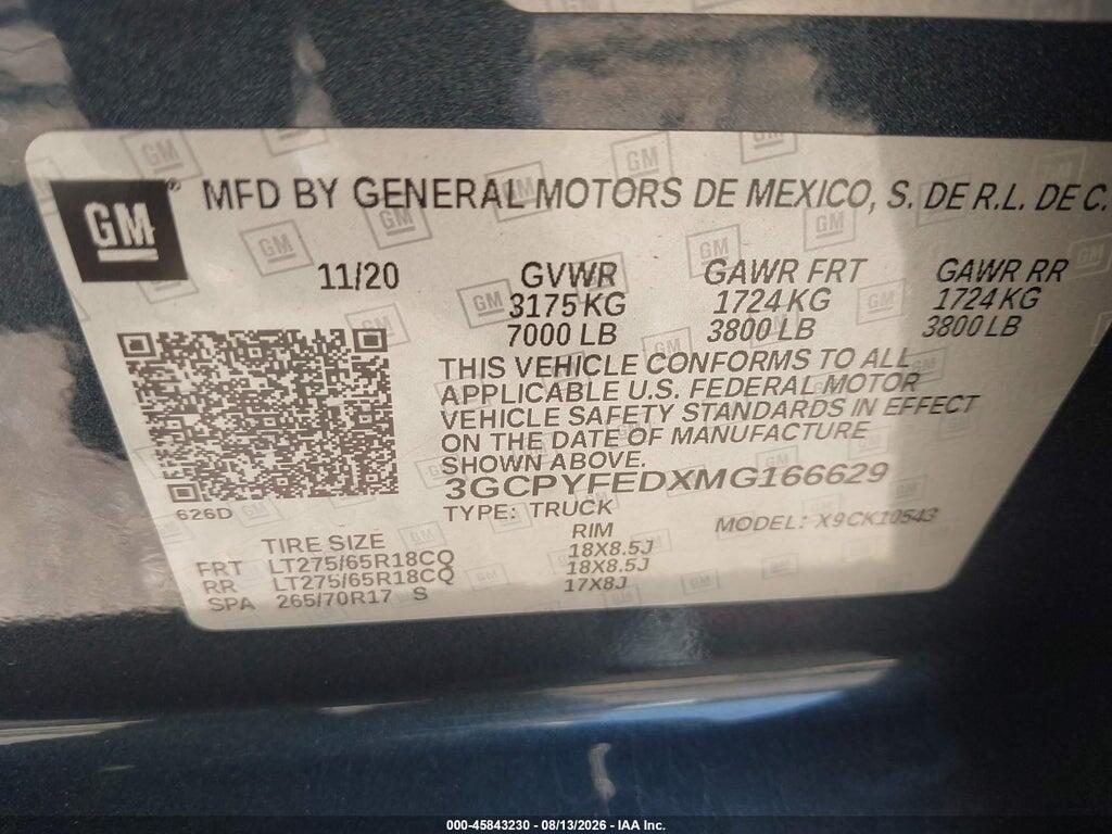 3GCPYFEDXMG166629 2021 CHEVROLET SILVERADO 1500 photo no. 9