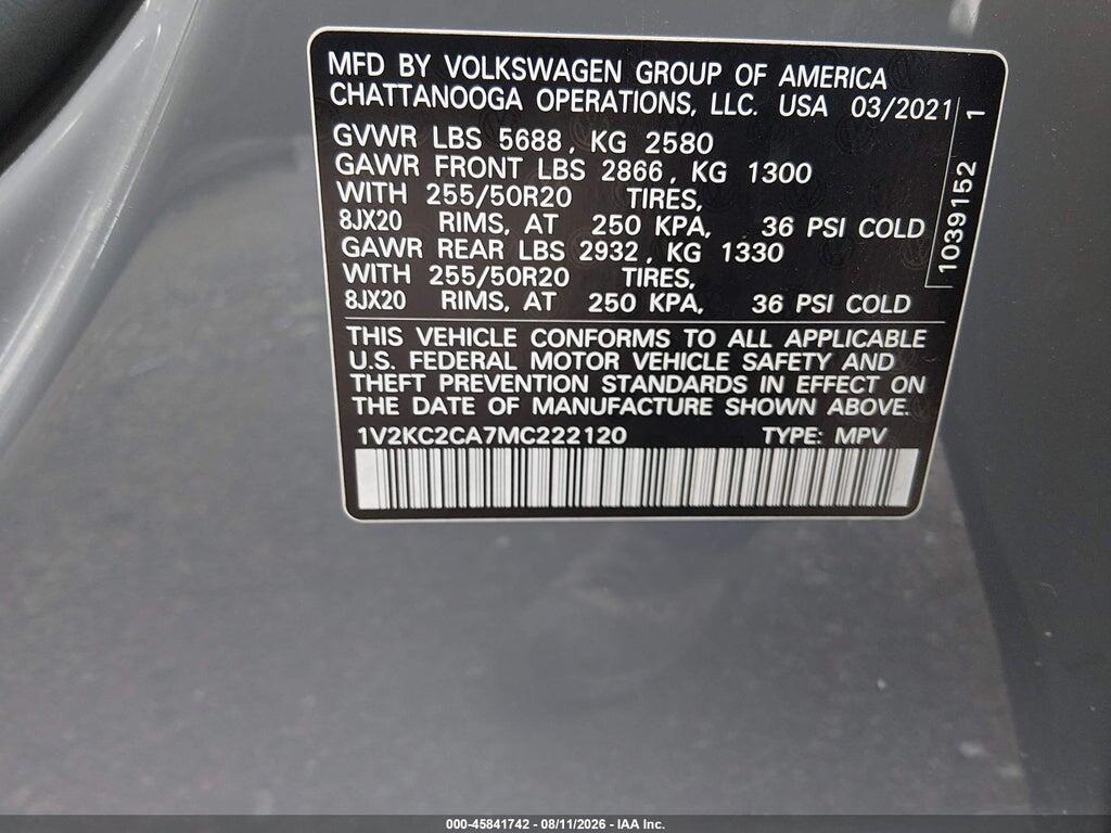 1V2KC2CA7MC222120 2021 VOLKSWAGEN ATLAS CROSS SPORT photo no. 9