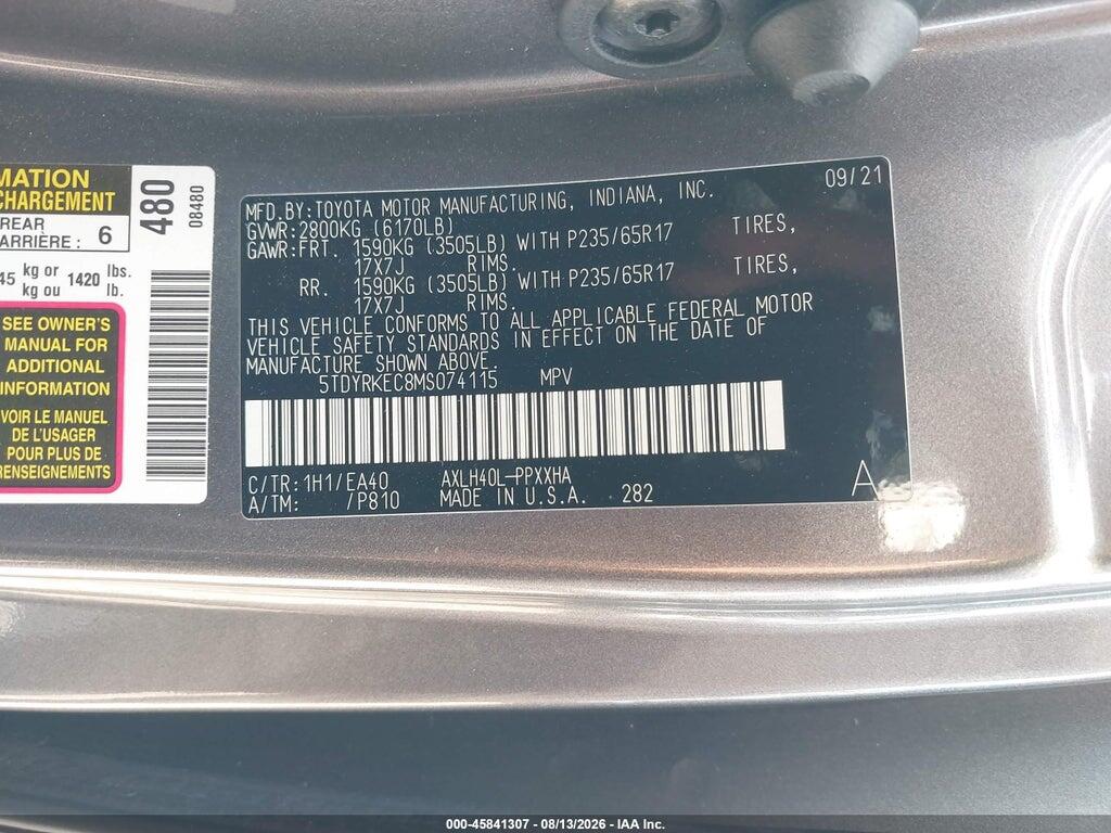 5TDYRKEC8MS074115 2021 TOYOTA SIENNA photo no. 9