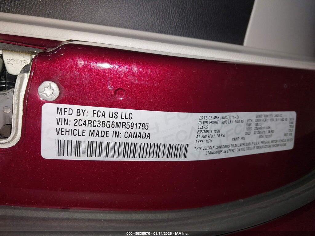 2C4RC3BG6MR591795 2021 CHRYSLER PACIFICA photo no. 9
