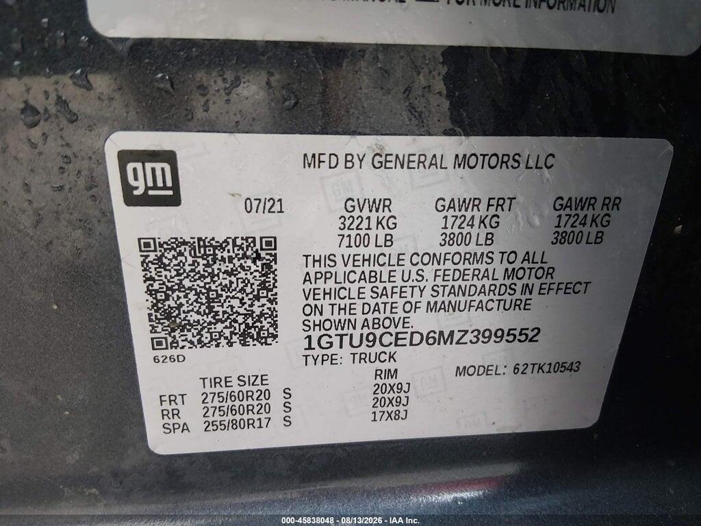 1GTU9CED6MZ399552 2021 GMC SIERRA 1500 photo no. 9