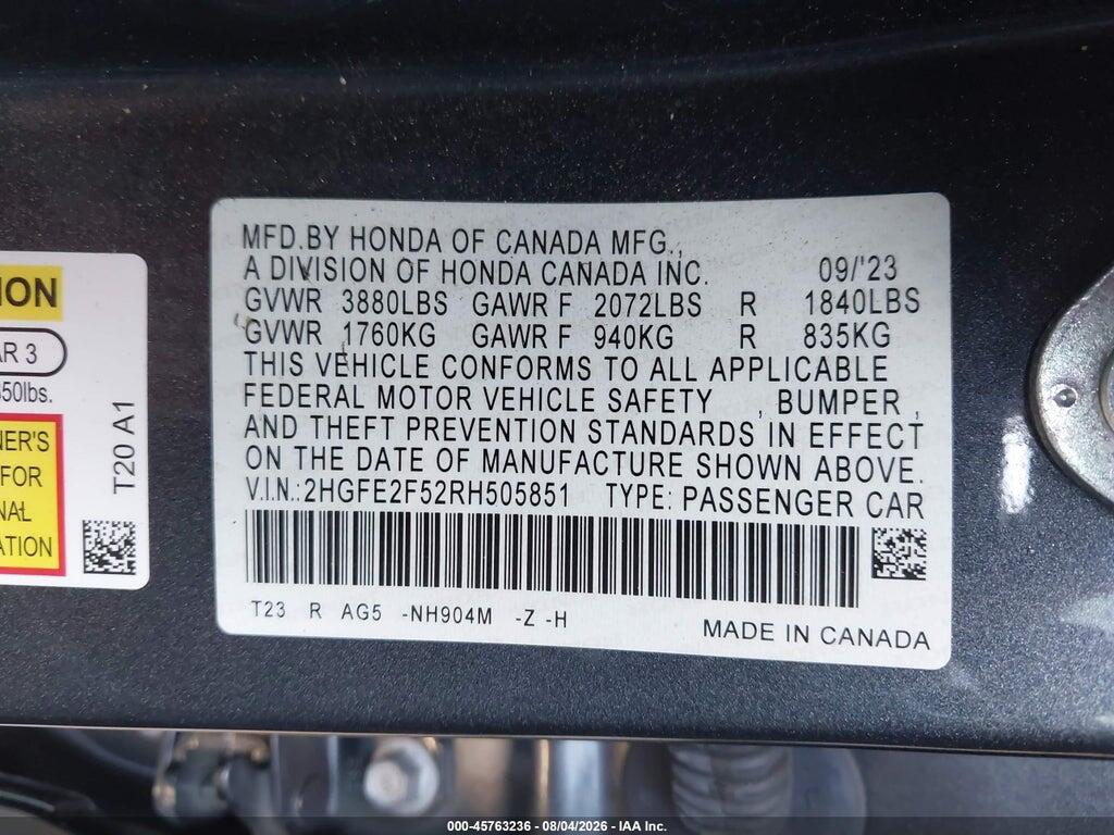 2HGFE2F52RH505851 2024 HONDA CIVIC photo no. 9