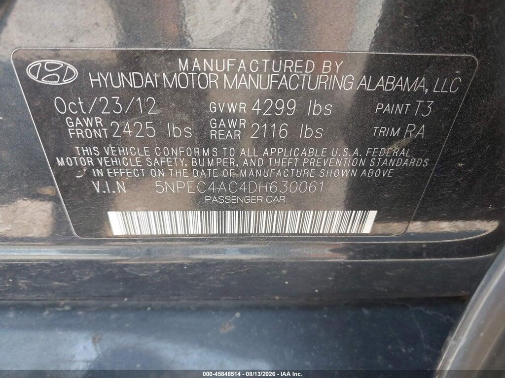 5NPEC4AC4DH630061 2013 HYUNDAI SONATA photo no. 9
