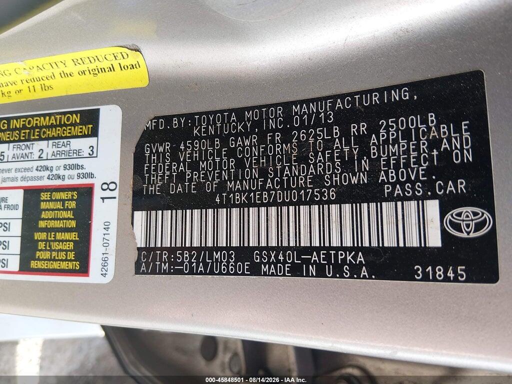 4T1BK1EB7DU017536 2013 TOYOTA AVALON photo no. 9