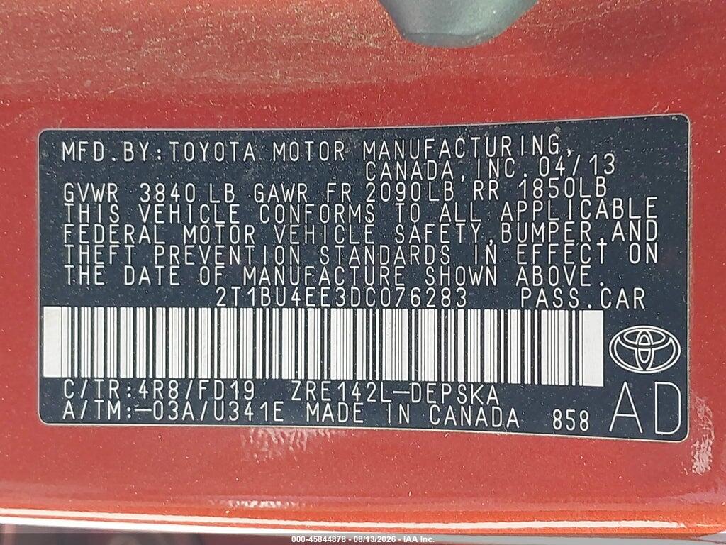 2T1BU4EE3DC076283 2013 TOYOTA COROLLA photo no. 9