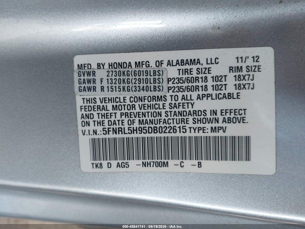 5FNRL5H95DB022615 2013 HONDA ODYSSEY photo no. 9