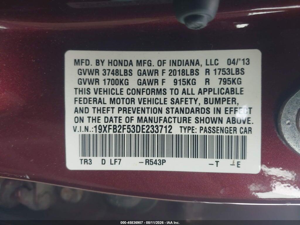 19XFB2F53DE233712 2013 HONDA CIVIC photo no. 9