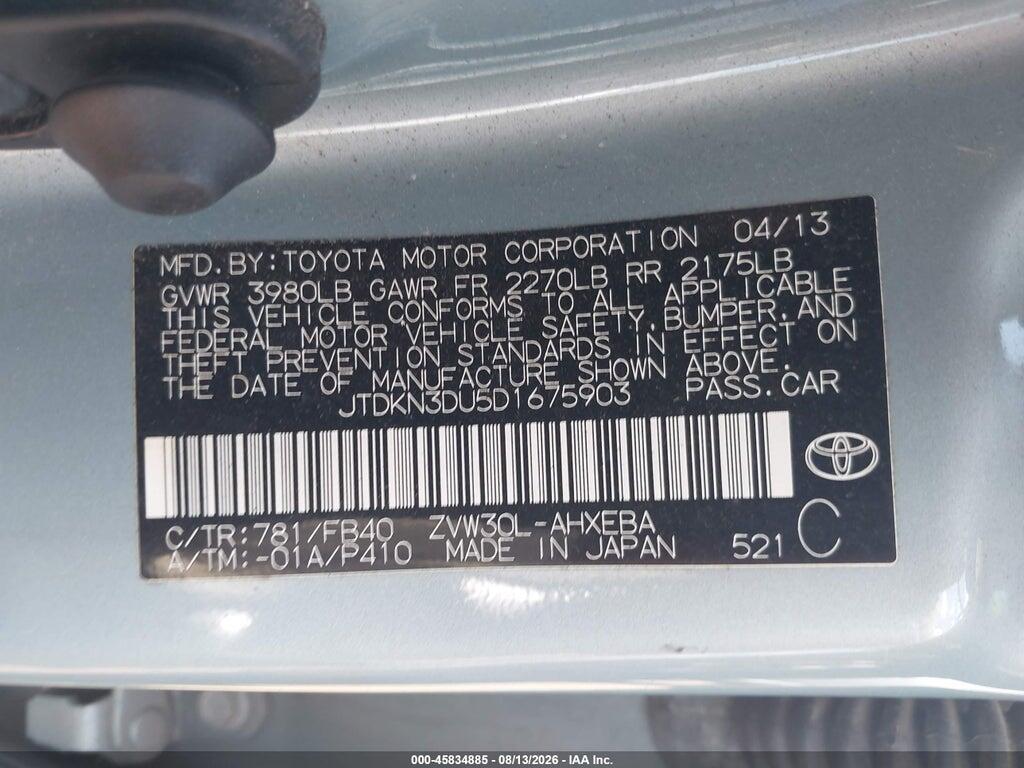 JTDKN3DU5D1675903 2013 TOYOTA PRIUS photo no. 9